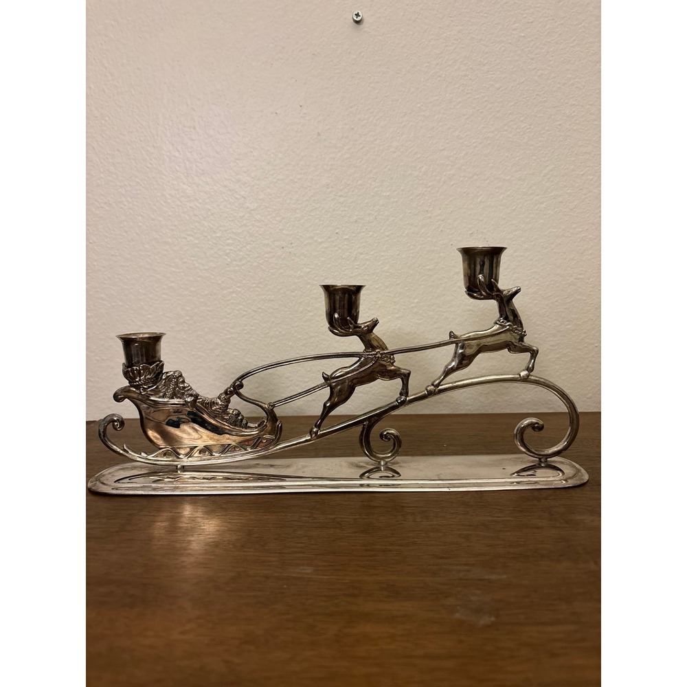 Vintage Silverplated Santa‎ & Reindeer Candelabra